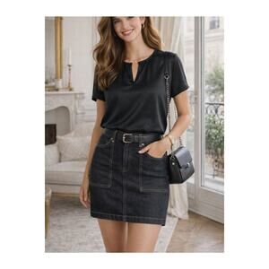 All Saints Denim Skirt Womens 4 Dark Wash Zip Pockets Designer Minimalist